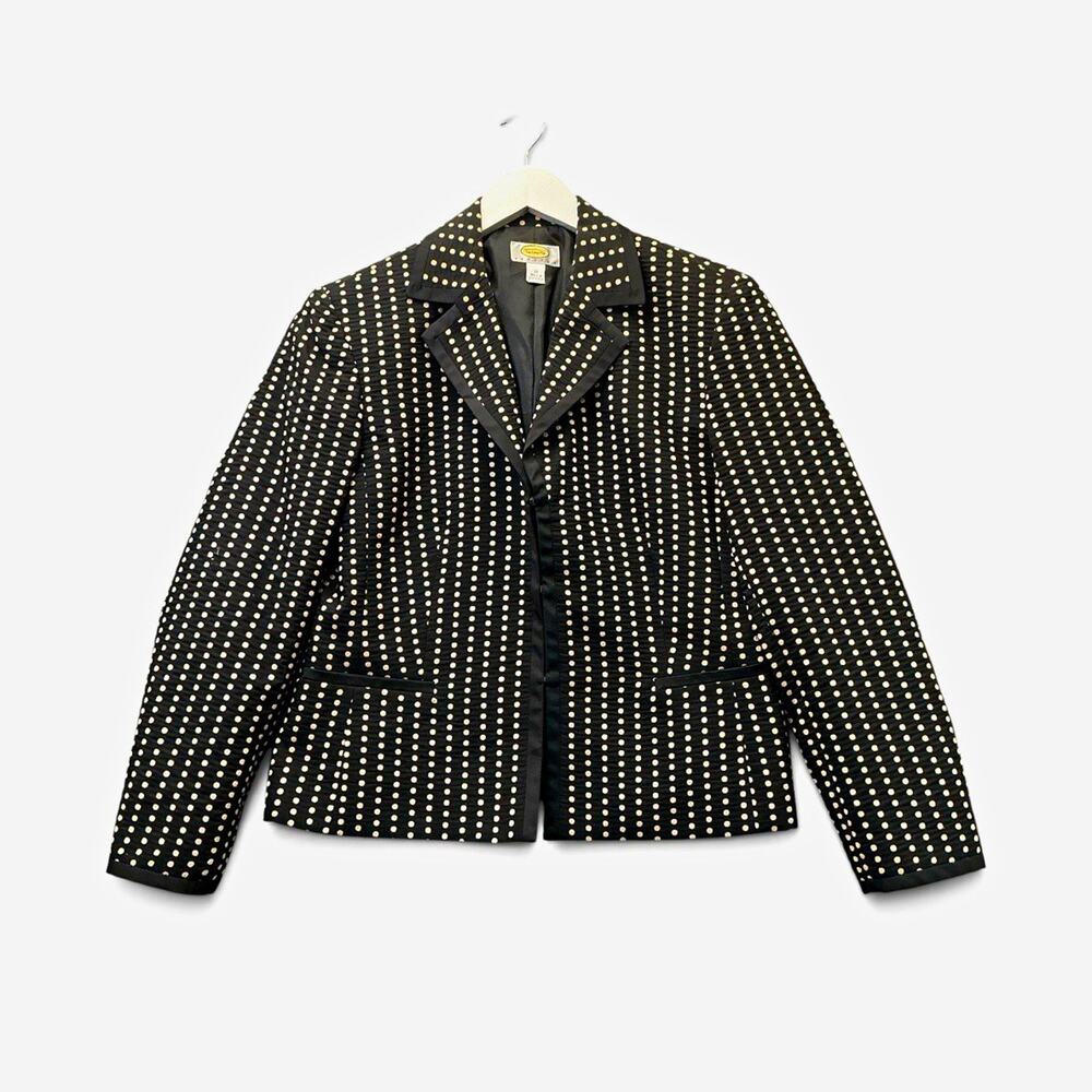 Talbots Petites Size 10 Black/Ivory Polka Dot Button Lined Collared Blazer